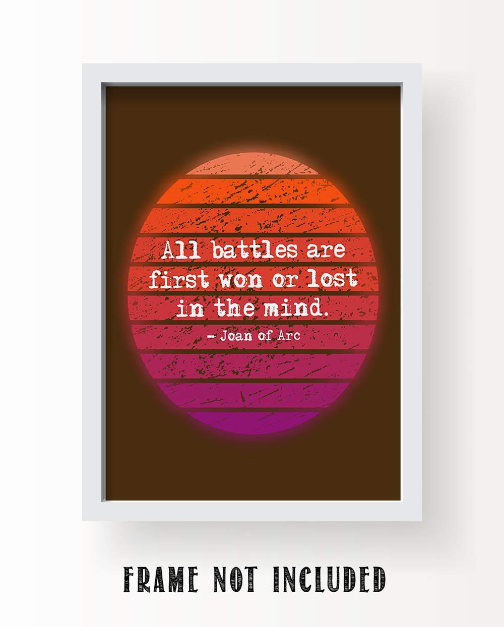 TJ Originals - 'All Battles Are First Won or Lost in the Mind' Joan of Arc Bible Quote Wall Art - 11x14 Inspirational Christian Decor Print - Perfect Gift for Home, Office & Church (Retro Sun Design)