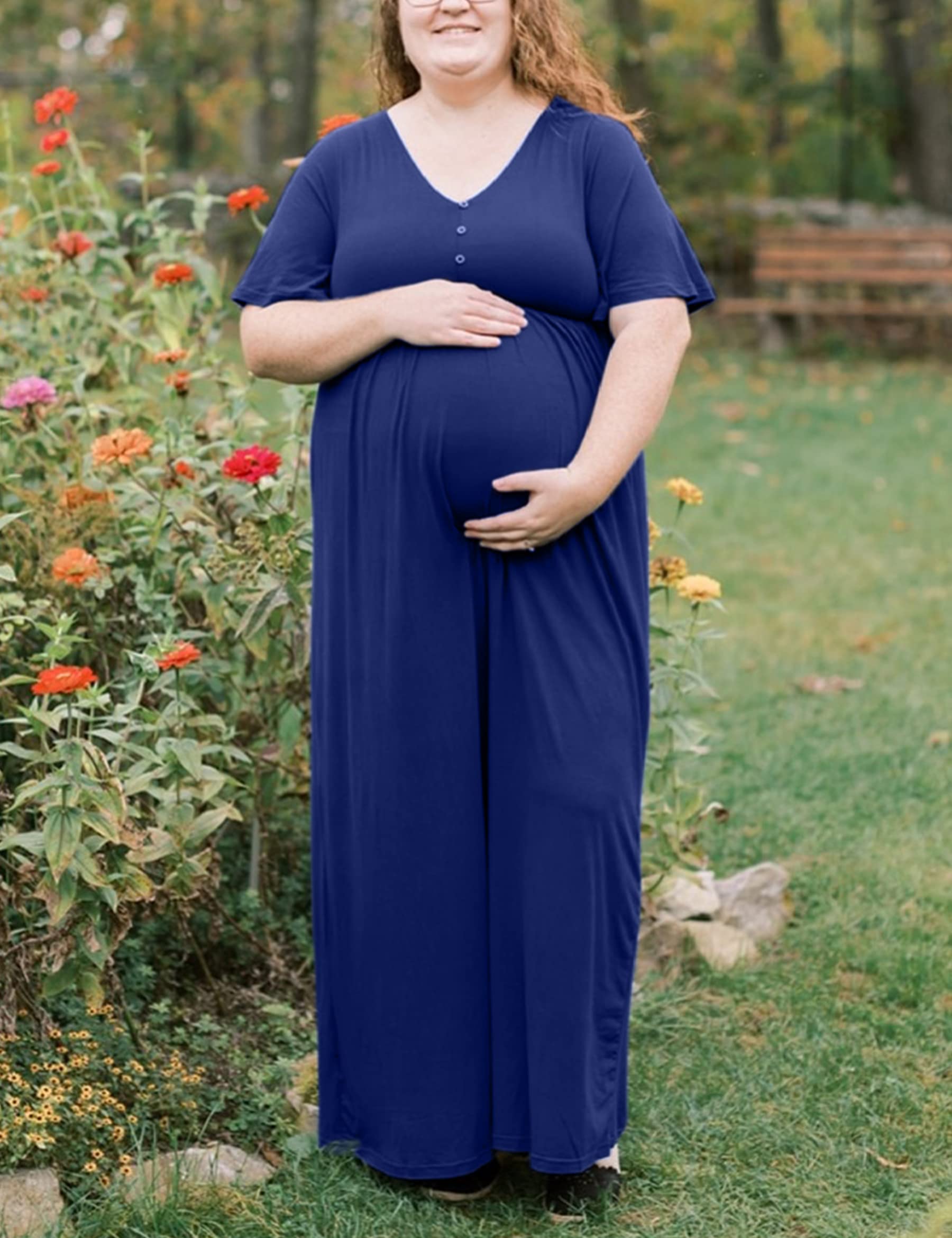 Peauty Summer Maternity Dresses for Women - Flowy Photoshoot & Baby Shower Dress with Decorative Buttons | Comfortable Pregnancy Outfit for Beach, Party & Special Occasions