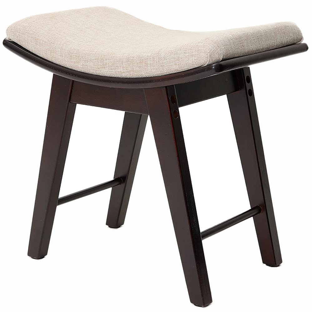 Iwell Vanity Stool with Rubberwood Legs & Padded Cushion - Brown Makeup Chair for Bedroom, Dressing Room, Entryway - Comfortable Seating for Makeup, Dressing & Home Decor