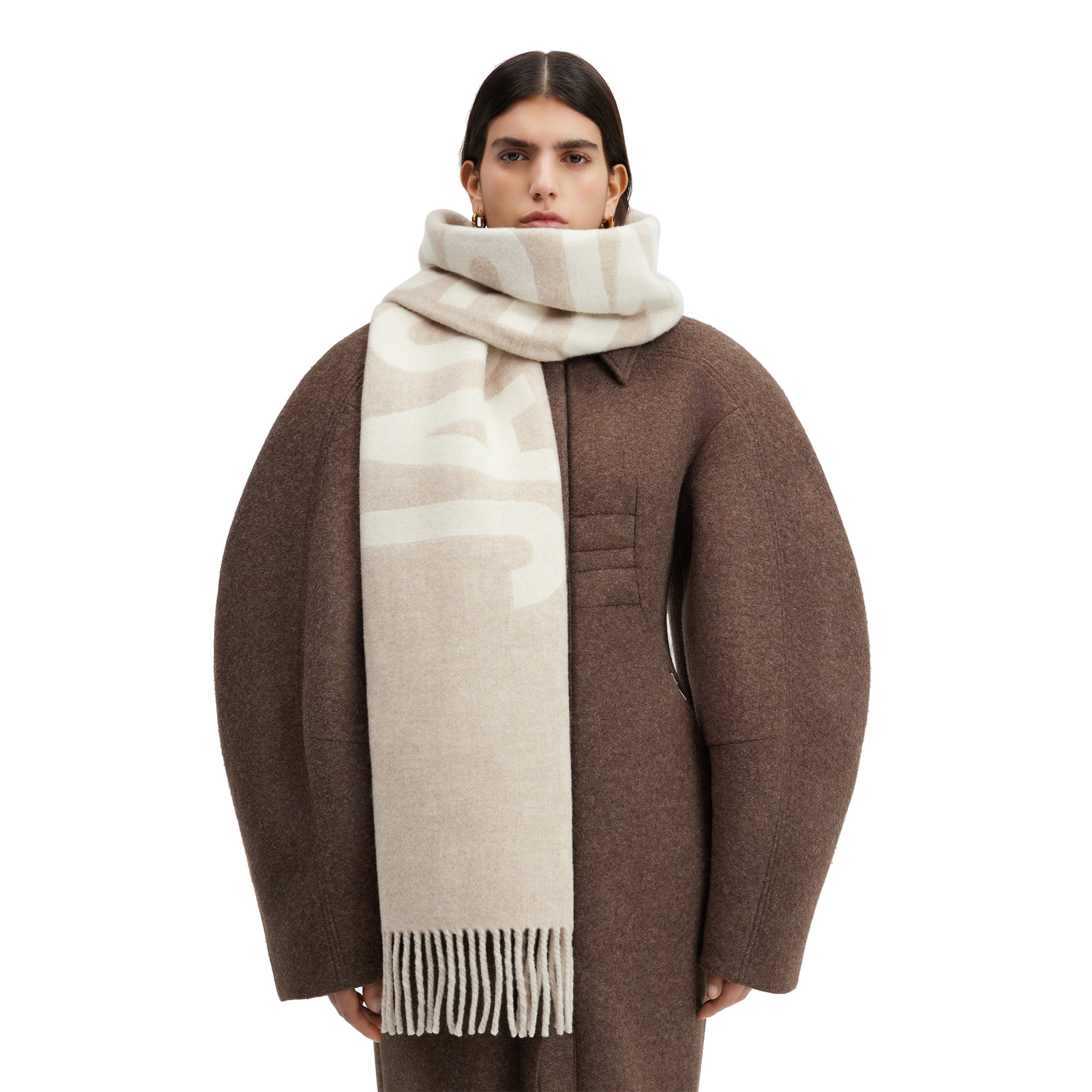 Jacquemus L'Echarpe Fringe Logo Multi Beige Scarf - Stylish Fashion Accessory for Women, Perfect for Winter Outfits & Casual Chic Looks