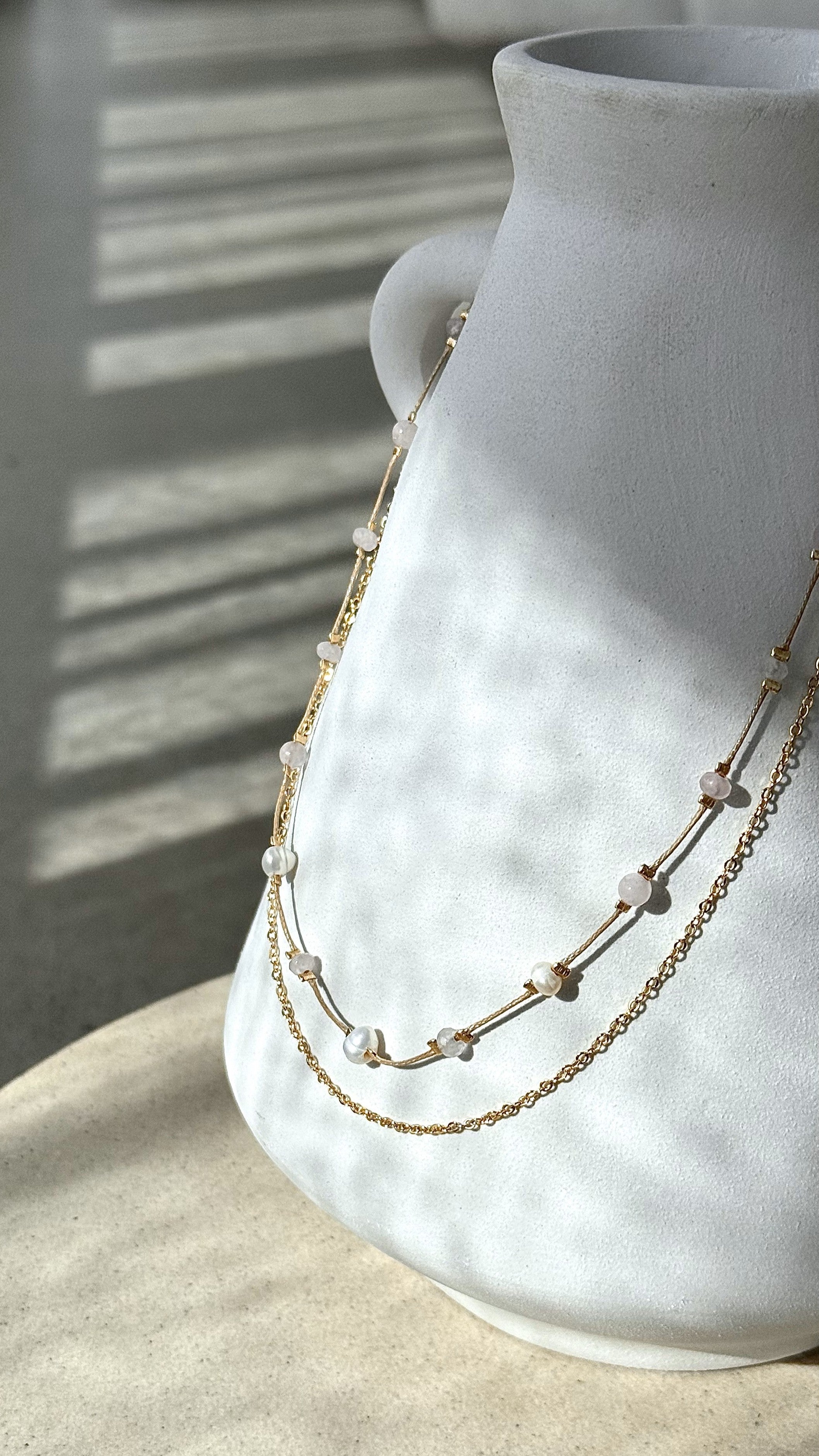 Double Layer Chain Necklace in Pink & Gold - Elegant Layered Jewelry for Women, Perfect for Date Nights & Special Occasions