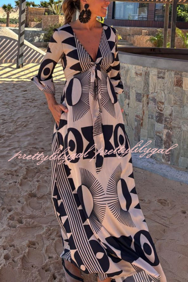 Stylish V-Neck Floral Print Maxi Dress with Loose Pockets - Women's Casual Summer Beach Dress for Vacation, Date Night & Outdoor Parties