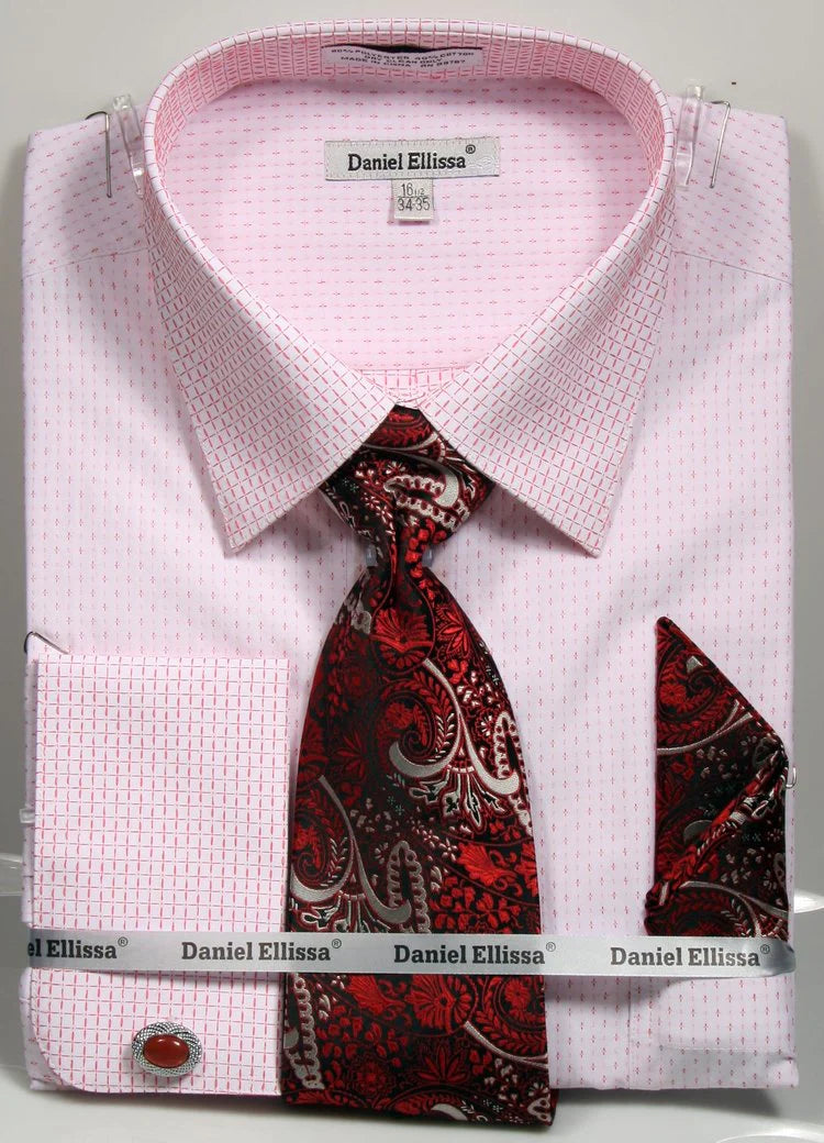 Premium French Cuff Dress Shirt - Classic White & Red Striped Formal Shirt with Matching Tie, Cufflinks & Pocket Square | Perfect for Weddings, Business Meetings & Special Occasions
