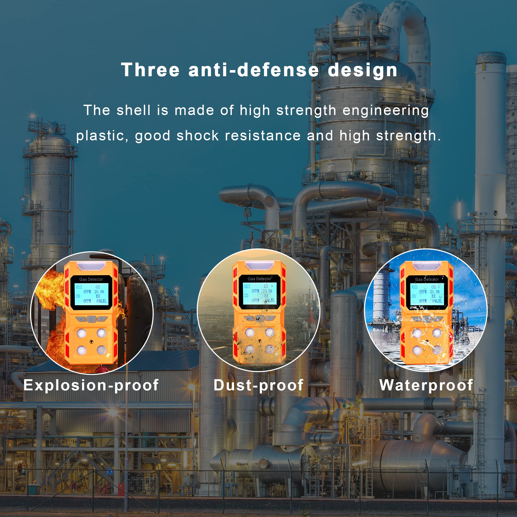 Upgrade 4-in-1 Portable Gas Detector - Handheld Multi-Gas Monitor with Digital LCD Display & Rechargeable Battery - Methane, CO, O2, H2S Gas Leak Tester for Home Safety, Industrial Use & Confined Space Detection (Orange)