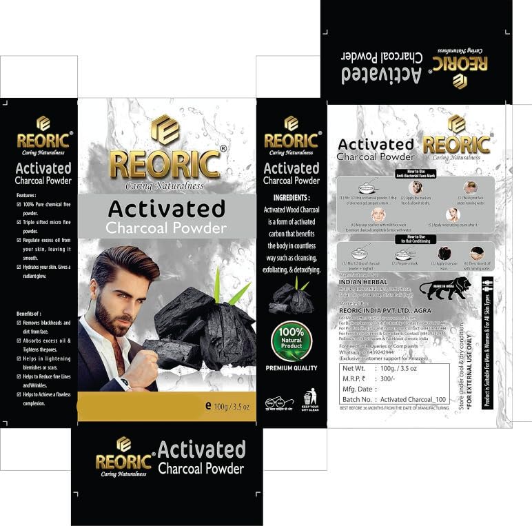 Reoric Activated Charcoal Powder & Multani Mitti Clay - 100% Pure Bentonite Clay Face Mask for Acne, Blackheads & Glowing Skin | Coconut Charcoal Detox Mask | Cosmetic Grade Skin Care (200g, Pack of 2) - Perfect for DIY Spa, Deep Cleansing & Skin Detox at Home
