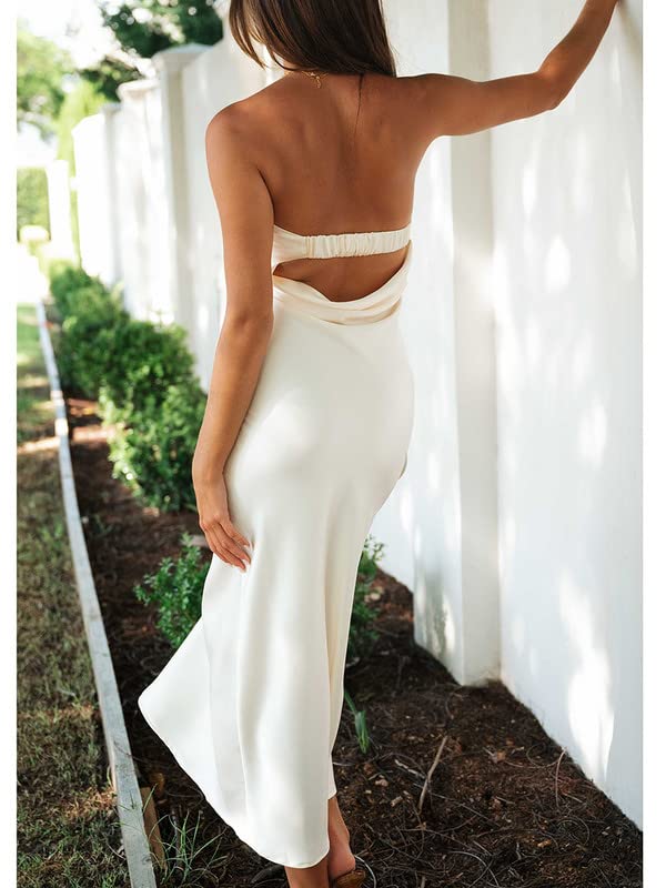 Elegant Backless Midi Dress for Women - Satin Spaghetti Strap Bodycon Dress | Beach Party, Club Wear, Date Night & Summer Outfits