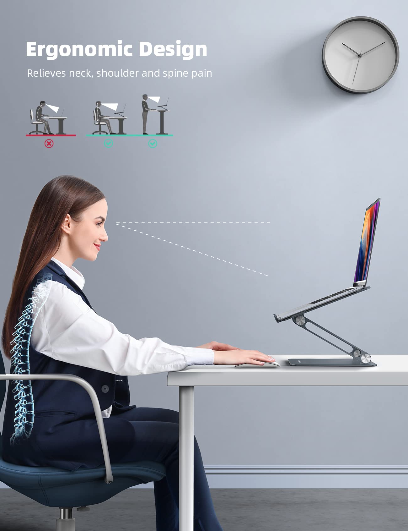 Lamicall Adjustable Laptop Stand for Desk - Portable Foldable Aluminum Laptop Riser, Ergonomic Computer Notebook Stand Holder for MacBook Air Pro, Dell XPS, HP (10-17.3 inch) - Grey | Perfect for Home Office, Workstation & Travel Use