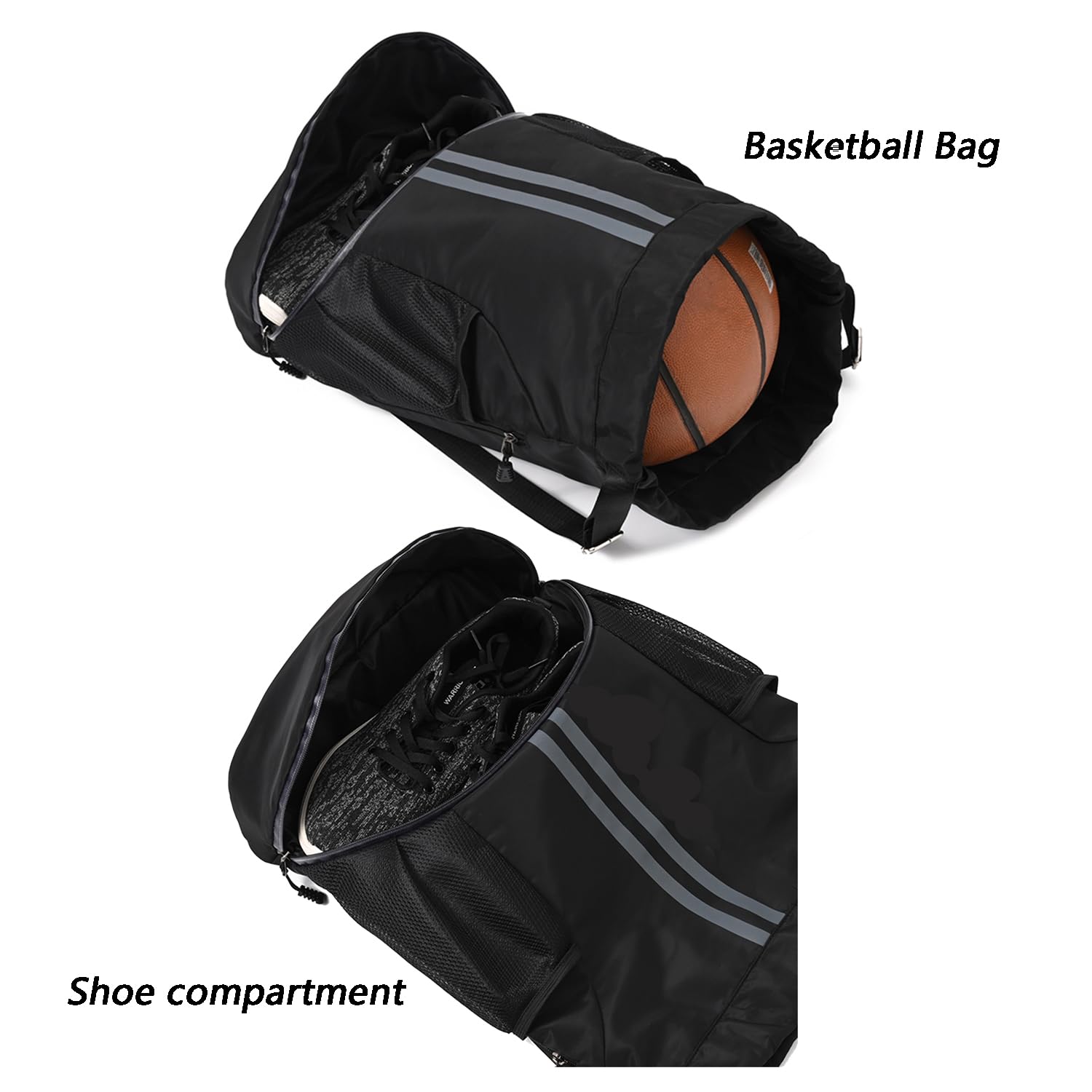 Waterproof Drawstring Gym Backpack with Shoe Compartment & Wet Pocket - 20L Lightweight Sports Bag for Men & Women - Perfect for Soccer, Basketball, Swimming, Beach, Travel & Workout (Black)