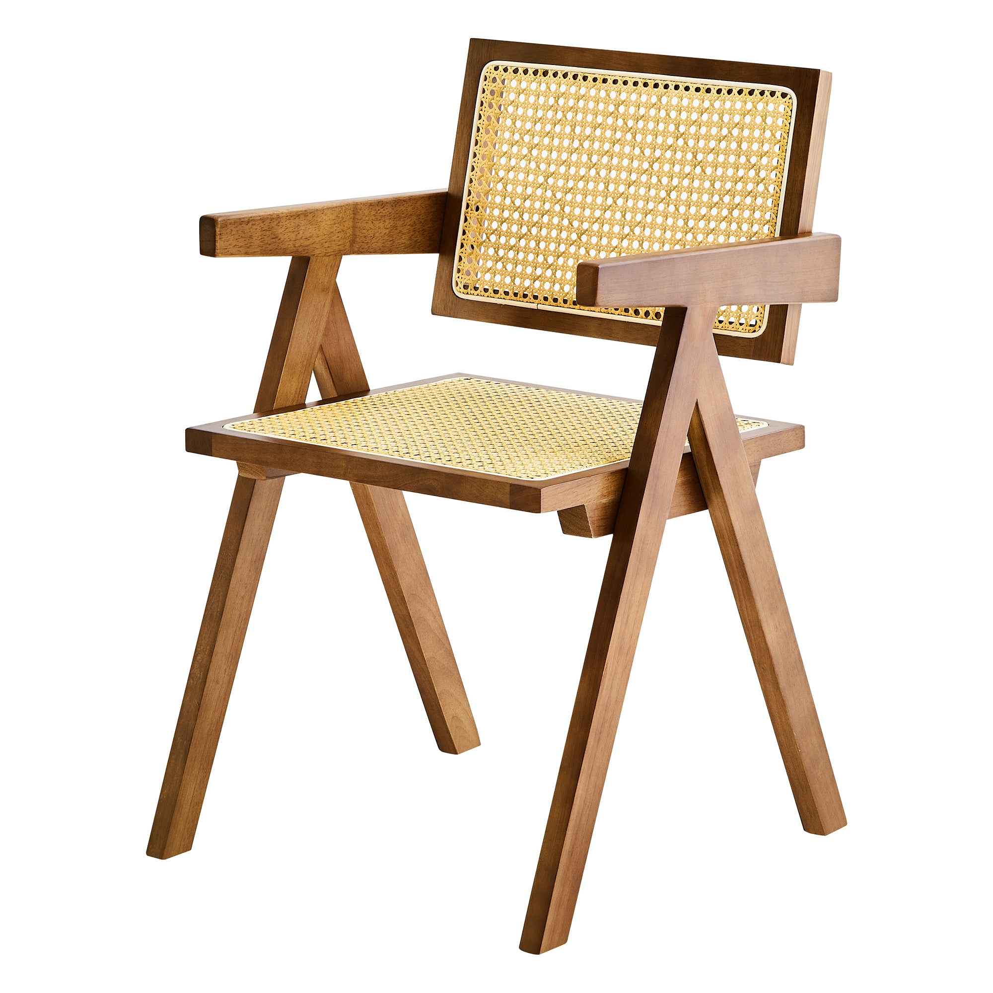 Solid Wood Dining Chairs with Armrests - Natural Rubber Wood & Rattan Woven Design for Kitchen, Dining Room, or Outdoor Patio