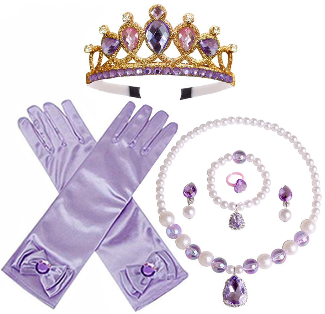**Rapunzel Princess Dress Up Set - Crown, Necklace, Gloves, Bracelet, Ring & Earrings for Girls | Disney Cosplay Costume Accessories | Perfect for Birthday Parties, Halloween & Dress-Up Play**