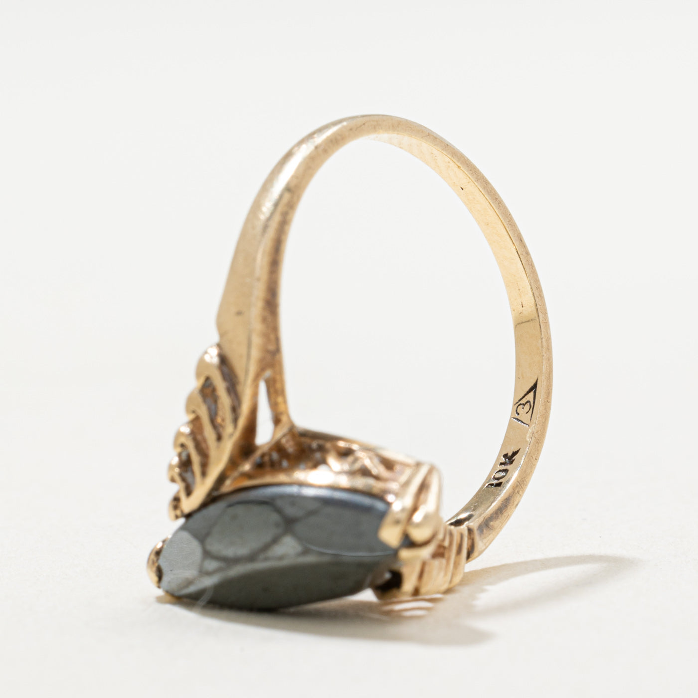 10K Gold Marquise Cut Hematite Bypass Ring - 2.20ct Genuine Stone - Size 6.5 - Elegant Jewelry for Women - Perfect for Weddings, Anniversaries & Special Occasions