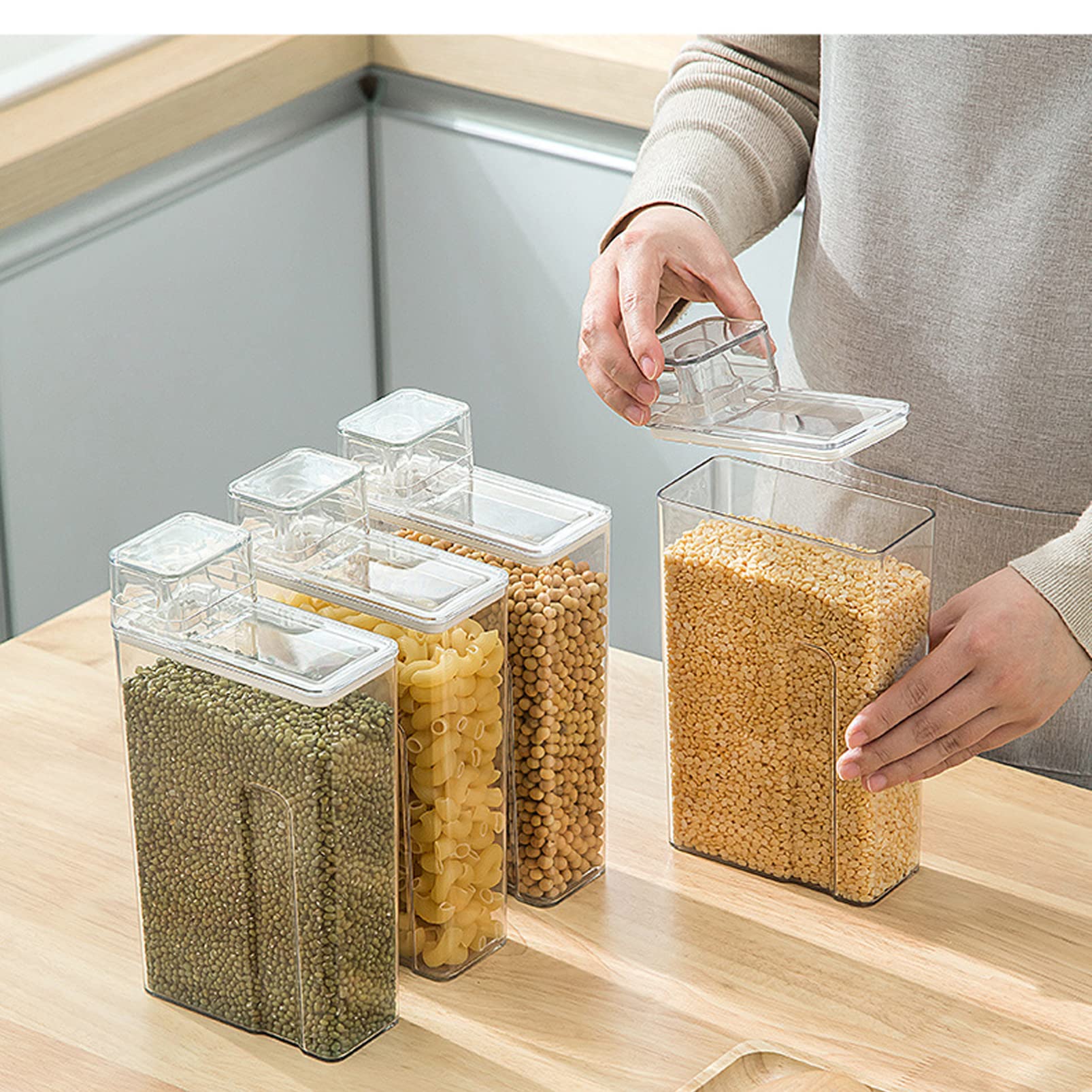 VOSAREA Airtight Food Storage Containers for Kitchen - 5-Piece Set of Dry Food Dispensers for Cereal, Rice, Sugar & Grains | BPA-Free PP Plastic with Measuring Cup | Perfect for Pantry Organization & Bulk Food Storage