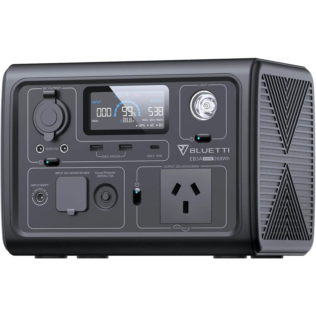 Bluetti EB3A 600W Portable Power Station with 1200W Surge, 268Wh Solar Generator for Camping, RV, Outdoor Adventures & Emergency Backup Power