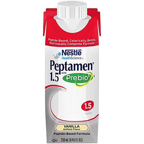 Nestle Peptamen 1.5 Vanilla Nutritional Drink - 250mL, 375 Calories per Bottle (24 Pack) | High-Calorie Meal Replacement for Adults with Malnutrition or Digestive Issues