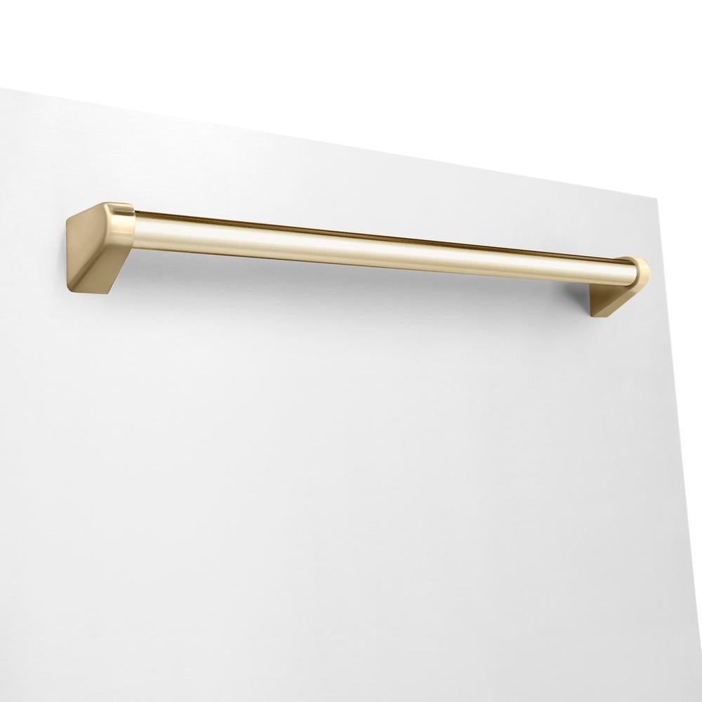ZLINE Autograph Edition 24 Inch Monument Series 3rd Rack Tall Tub Dishwasher - White Matte with Polished Gold Handle, Ultra Quiet 45dBa (DWMTZ WM 24 G) | Perfect for Modern Kitchens, Open Concept Homes & Luxury Apartments