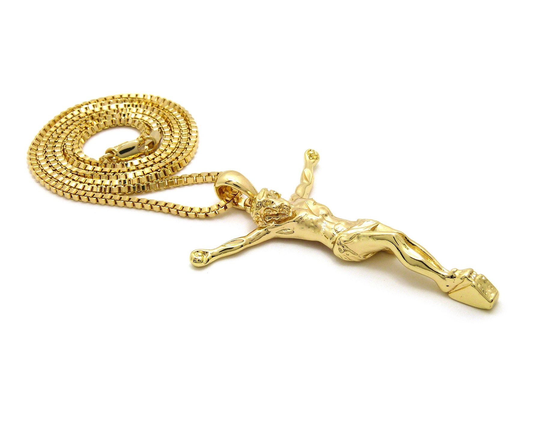 Gold Tone CBC Crown Jesus Cross Crucifix Pendant Necklace with Cuban Rope Chain - Religious Jewelry Gift for Men & Women - Perfect for Church, Weddings, and Everyday Faith Wear