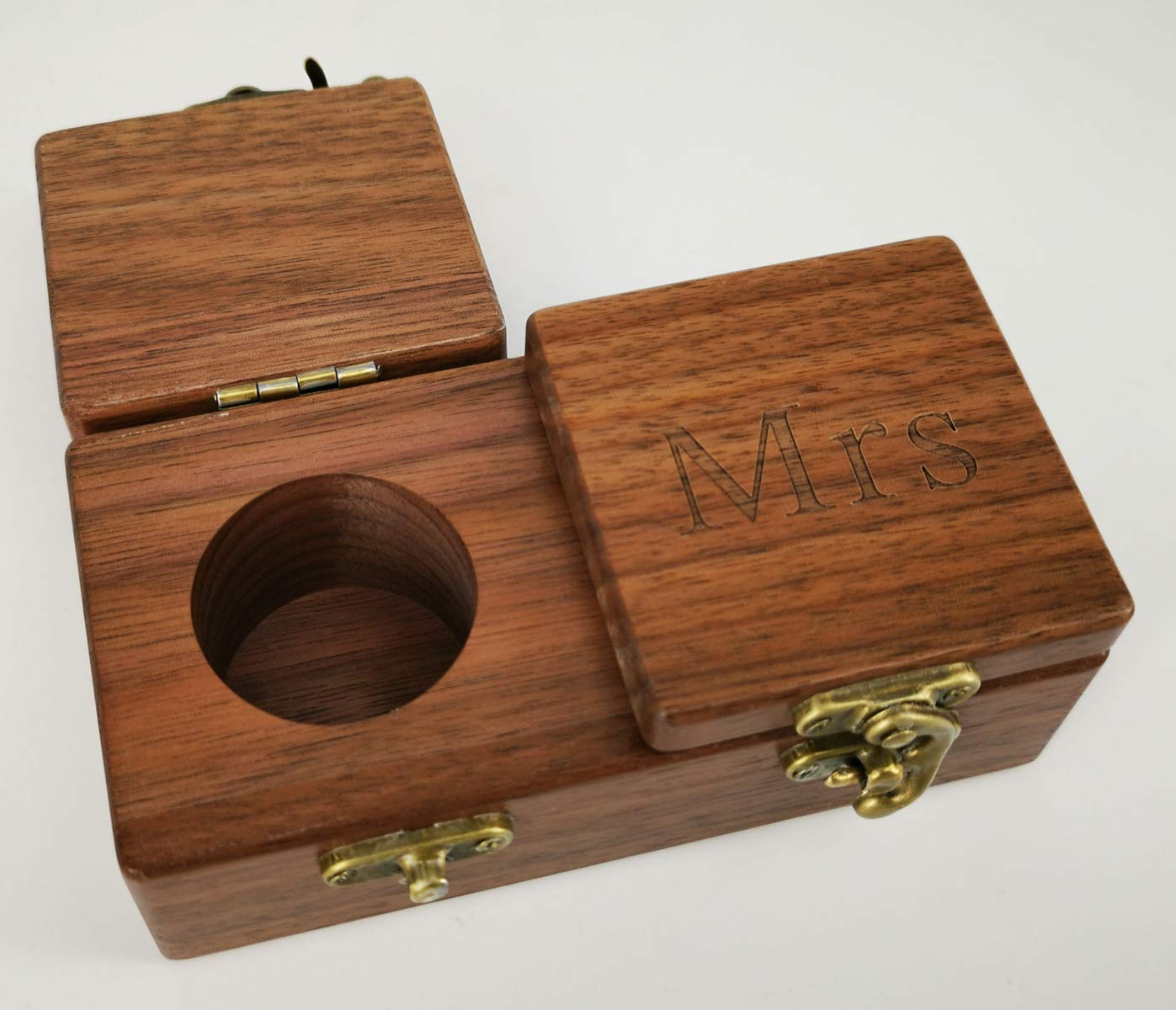 QTMY Wooden Engagement Ring Box - Elegant Ring Bearer Box for Wedding Ceremony, Mr & Mrs Gift Set - Perfect for Proposals, Vow Renewals & Anniversary Celebrations