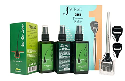 Neo Hair Growth Lotion with Natural Herbs - 120ml Root Nutrient Spray for Thicker Hair | Pack of 3 Bottles + Juwrea 3-in-1 Premium Scalp Massager Roller | Perfect for Daily Hair Care Routine & Scalp Treatment at Home