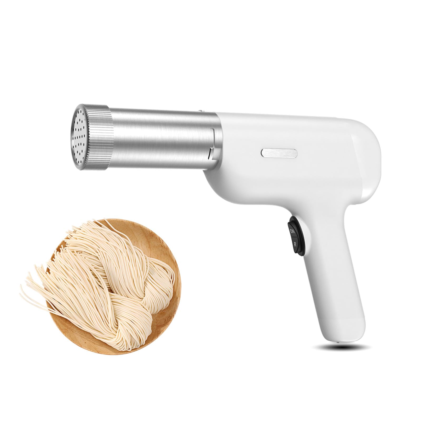 Automatic Handheld Pasta Maker Machine - Portable Stainless Steel USB Rechargeable Noodle Maker for Fresh Homemade Pasta - Perfect for Kitchen, Camping & Small Spaces (White)