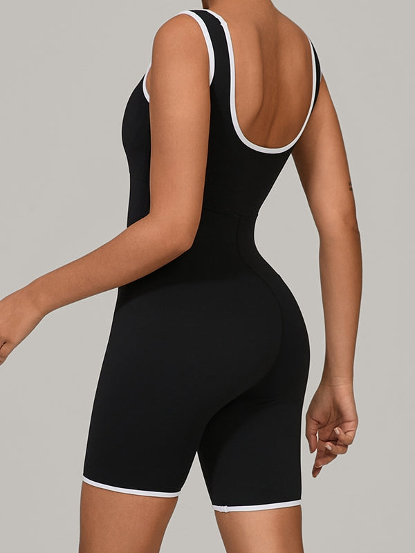 ZASUWA Women's U Neck Contrast Stripes Backless Romper Jumpsuit - Sexy Summer Outfit for Beach, Party & Nightclub