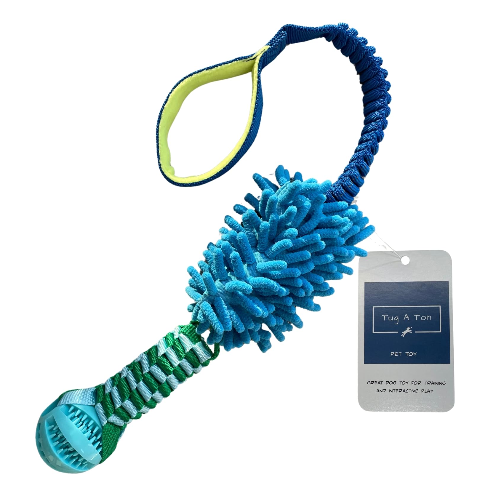 Durable Dog Tug of War Toy with Ball - Interactive Chew Toy for Small, Medium & Large Dogs | Puppy Training & Agility Exercise | Teeth-Friendly Design Reduces Destructive Chewing (Blue/Green) - Perfect for Indoor Play, Backyard Fun & Bonding Time