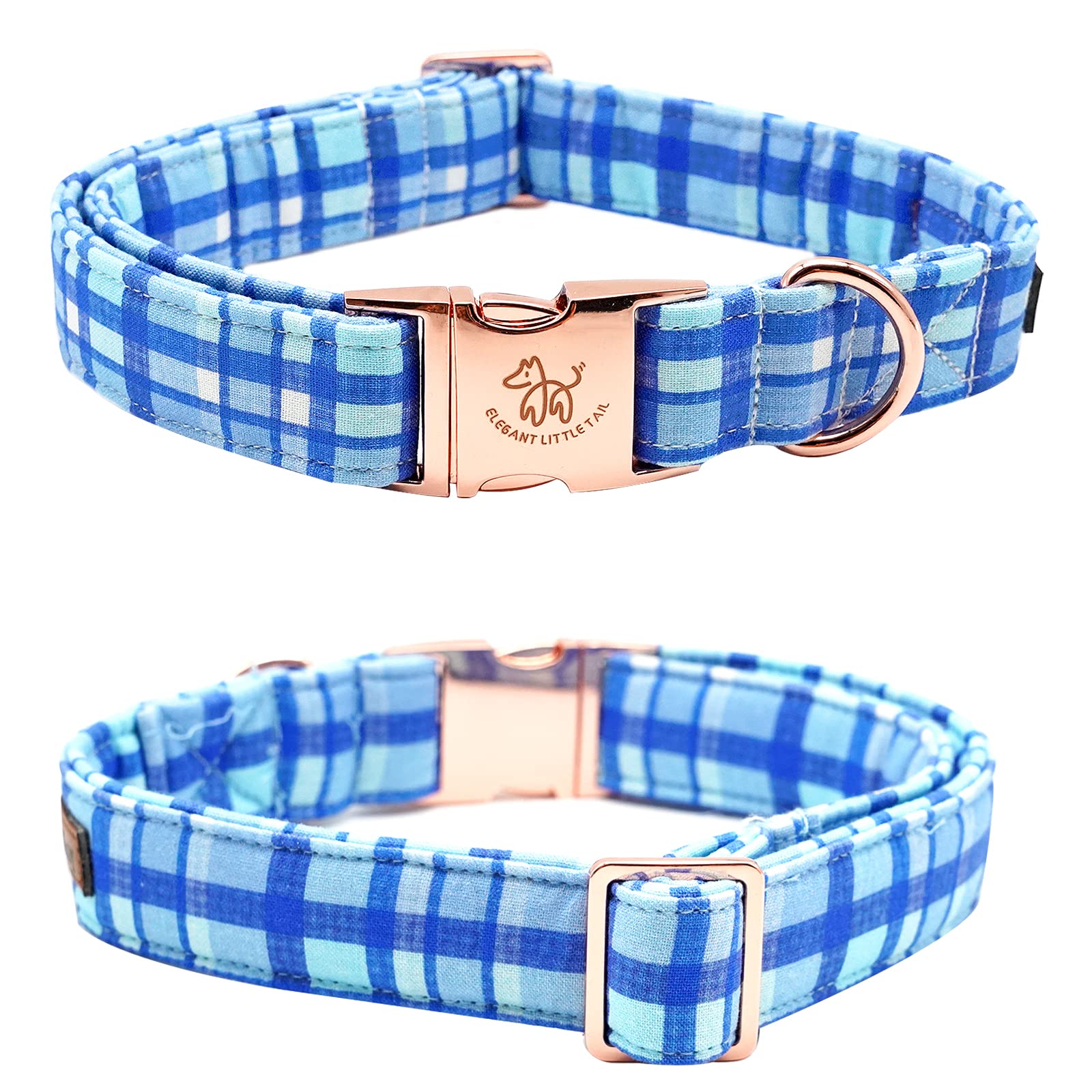 Elegant Blue Plaid Dog Collar with Bow Tie - Adjustable Pet Collar for Large Dogs | Perfect for Special Occasions & Photo Shoots