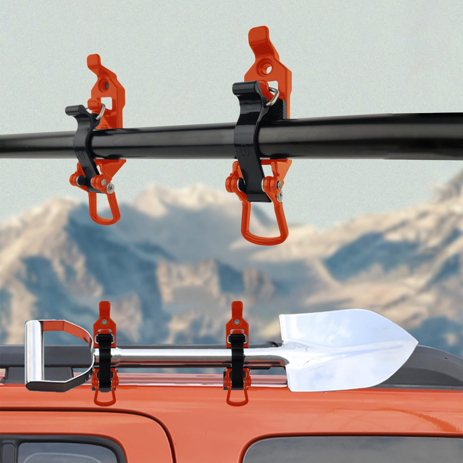 8PCS Shovel Mount for Roof Rack - Heavy Duty Overland Gear & Rotopax Mount Shovel Holder for Trucks - Universal Tool Holder with Rubber Clamp Grip - Fits Wall Mount & Pole Clamp - Perfect for Off-Road Adventures, Camping & Emergency Preparedness
