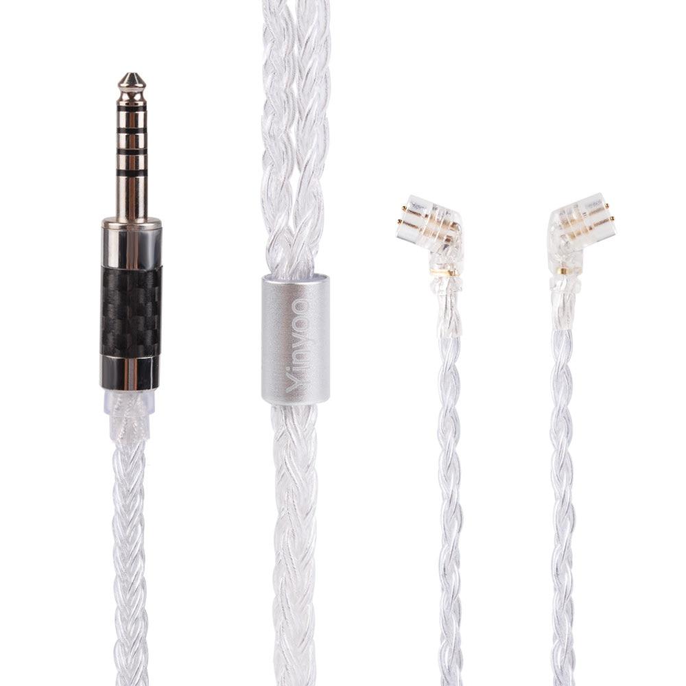 Yinyoo 16 Core Silver Plated Upgrade Cable for IEMs - 2.5mm/3.5mm/4.4mm Balanced & Unbalanced - Compatible with MMCX/2PIN/QDC Connectors - Perfect for Audiophiles, Musicians & Studio Monitoring