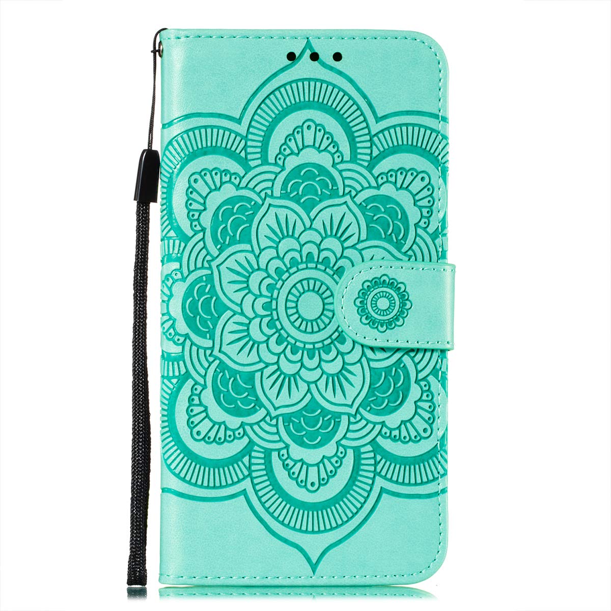 Premium PU Leather Mandala Embossed Flip Wallet Case for Samsung Galaxy A52/A52 5G - Shockproof Phone Cover with Card Holder & Kickstand (Mandala Green) - Perfect for Work, Travel & Daily Protection