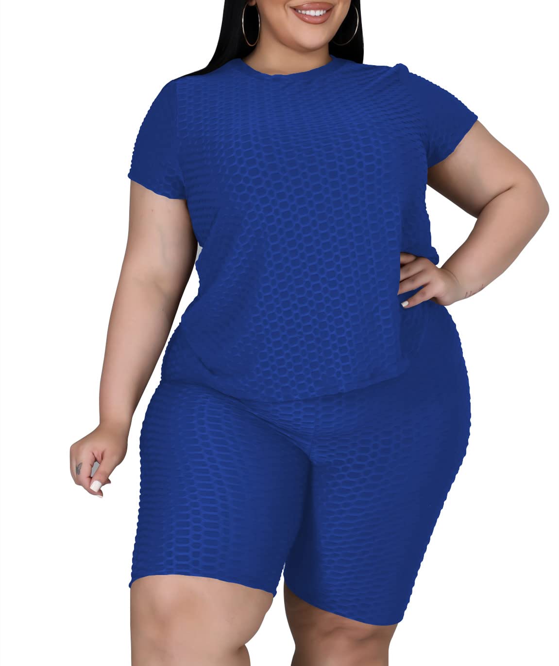 Folivora Women's Plus Size 2-Piece Workout Set - Summer Sweatshirt & Elastic Waist Joggers Tracksuit for Cycling, Yoga, Gym & Lounge Wear