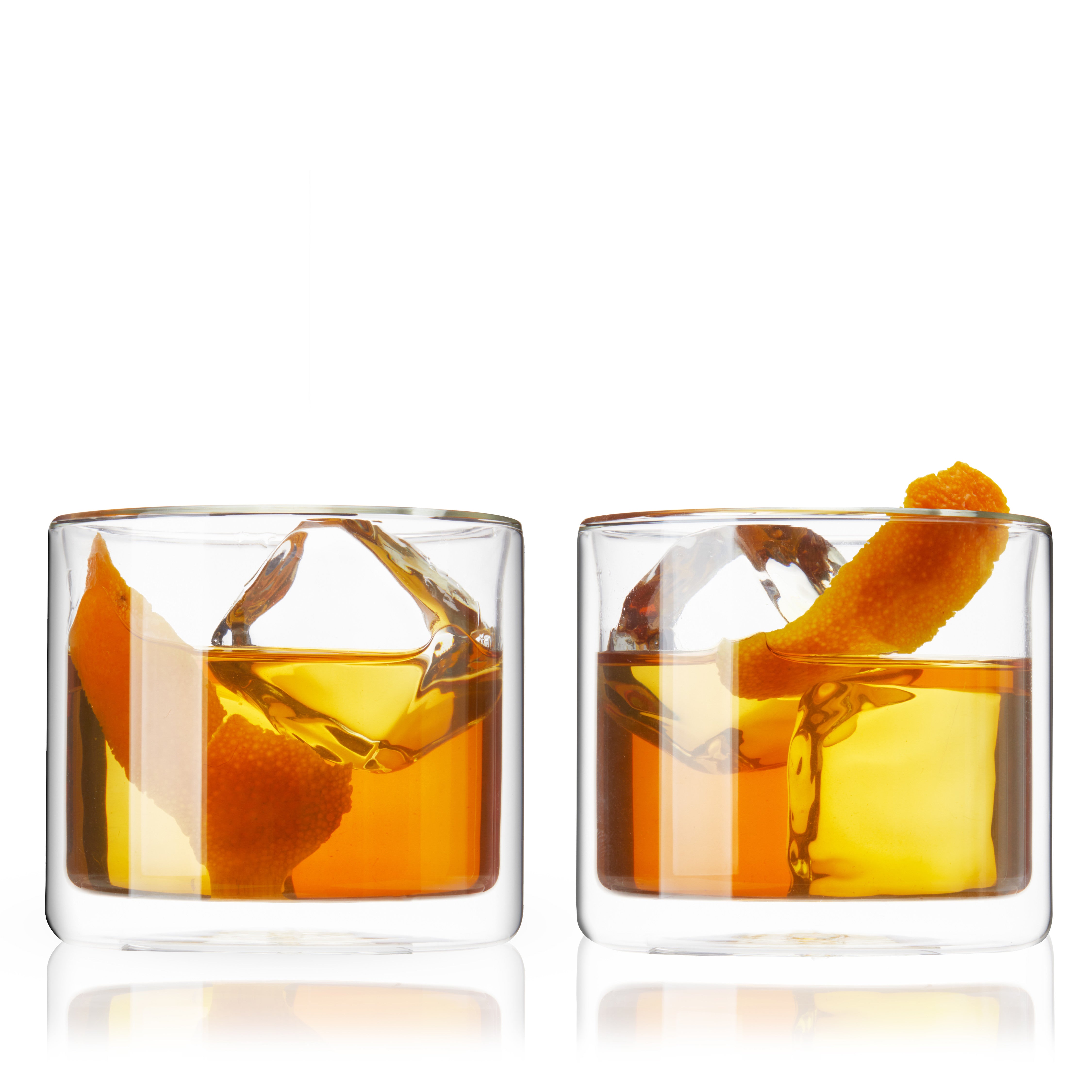 Premium Double Walled Old Fashioned Whiskey Glasses Set of 2 - Heavy Base Cocktail Glasses for Bourbon, Scotch & Whiskey - Perfect for Home Bar, Gifts & Entertaining