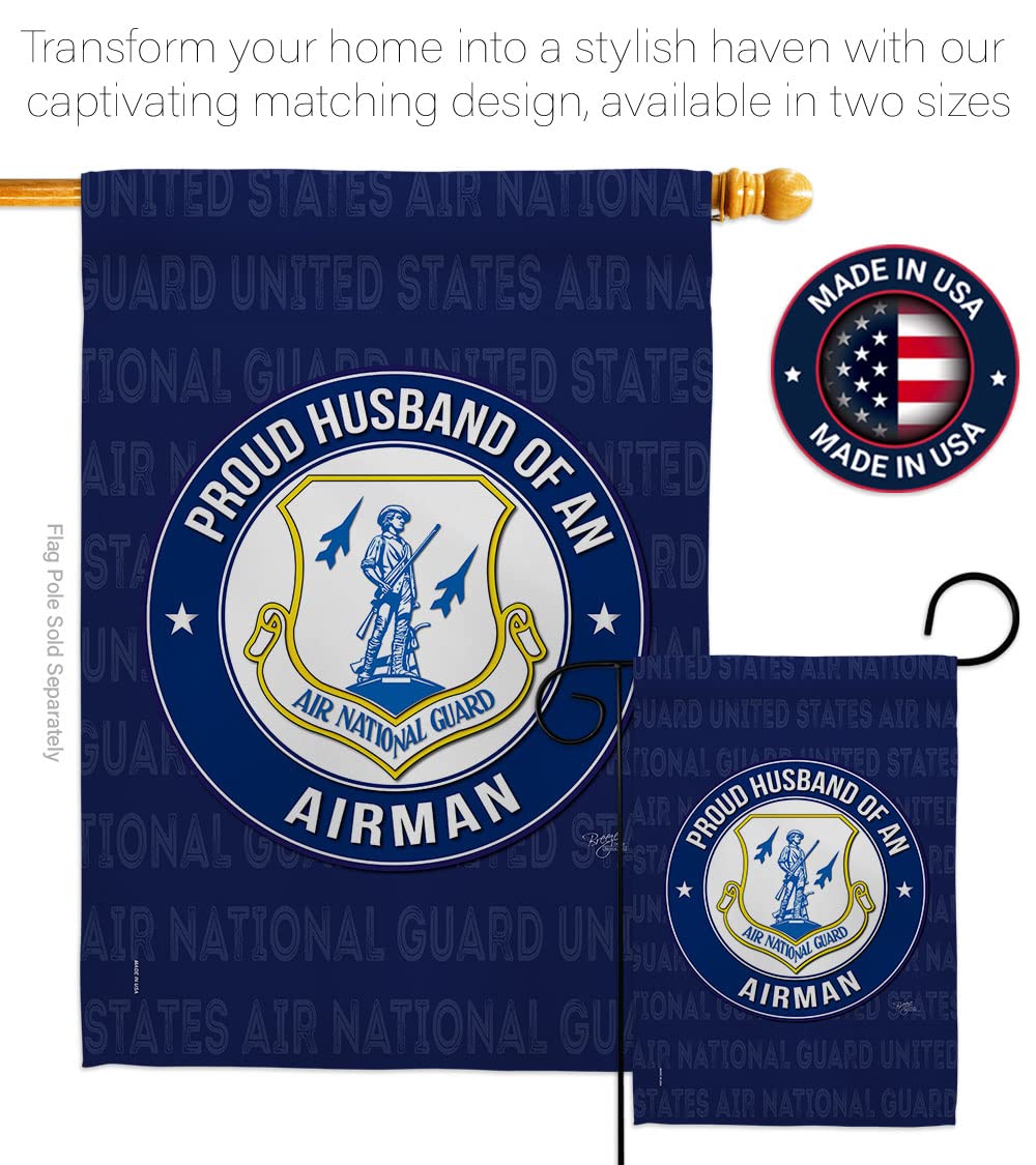 Proud Husband Airman Garden Flag Set - USA Made Military Yard Decor for Veterans