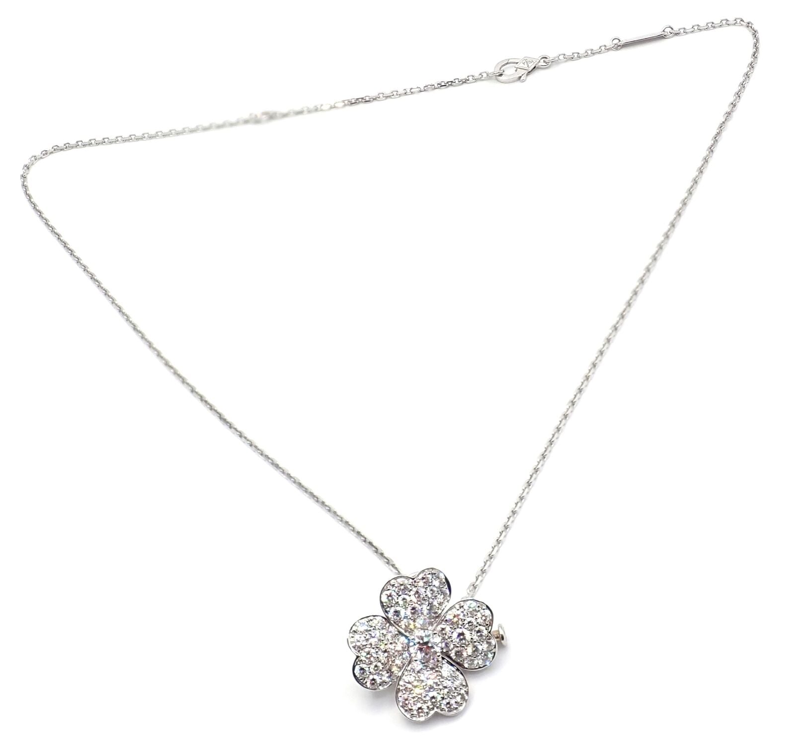 Van Cleef & Arpels Cosmos 18k White Gold Diamond Brooch Pendant Necklace - Luxury Jewelry for Women, Elegant Gift for Anniversary & Special Occasions