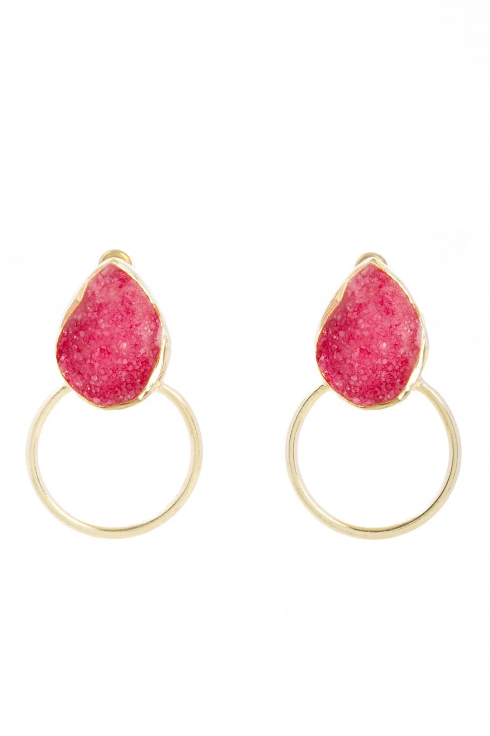 Boho Hoop Druzy Earrings for Women - Natural Stone Dangle Earrings, Handmade Boho Chic Jewelry - Perfect for Festivals, Parties & Everyday Wear