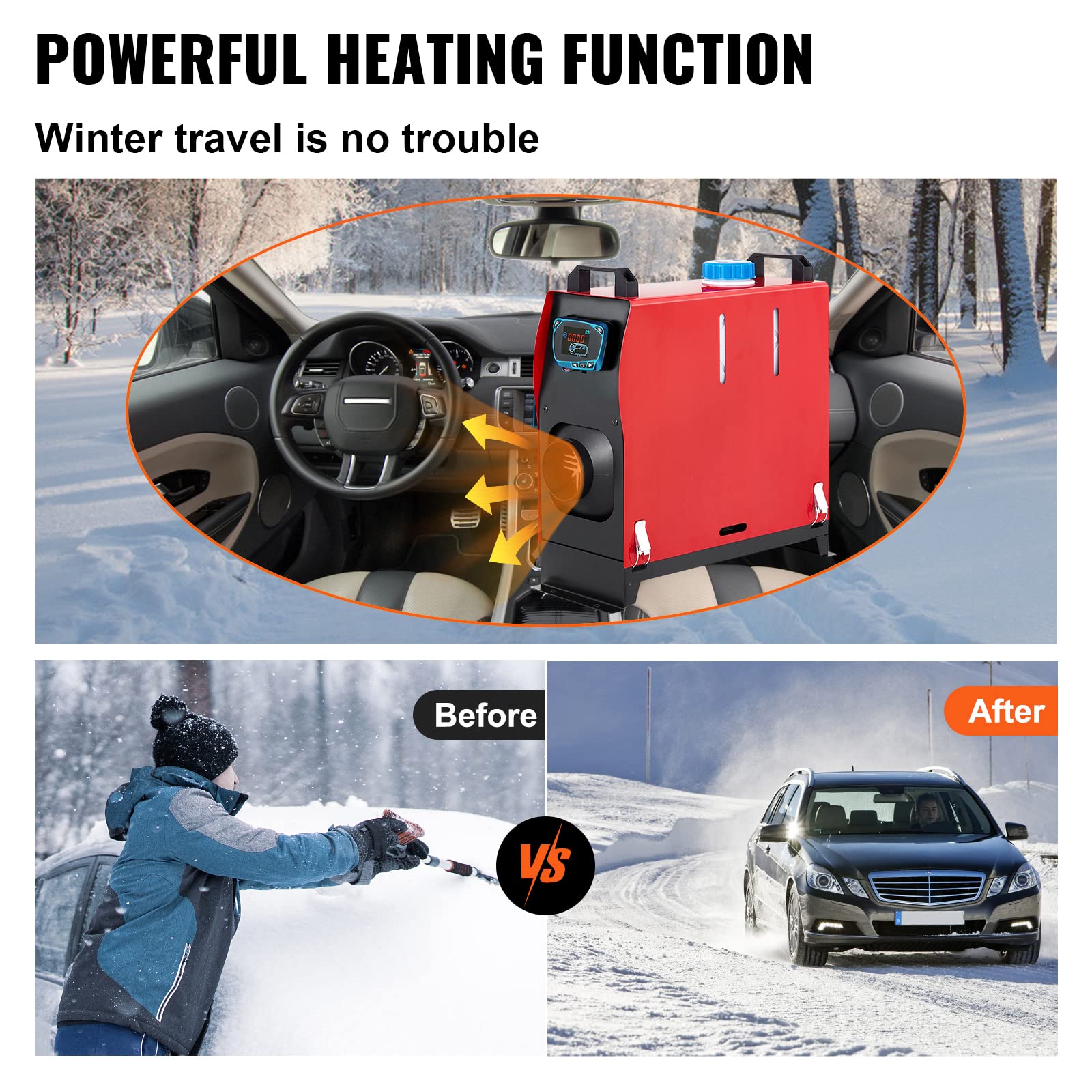 VEVOR 8KW Diesel Air Heater with Single Outlet - 12V Remote Controlled Parking Heater with Muffler & Blue LCD Switch for RVs, Trucks, Buses, Trailers - Perfect for Winter Camping, Off-Grid Living & Vehicle Heating