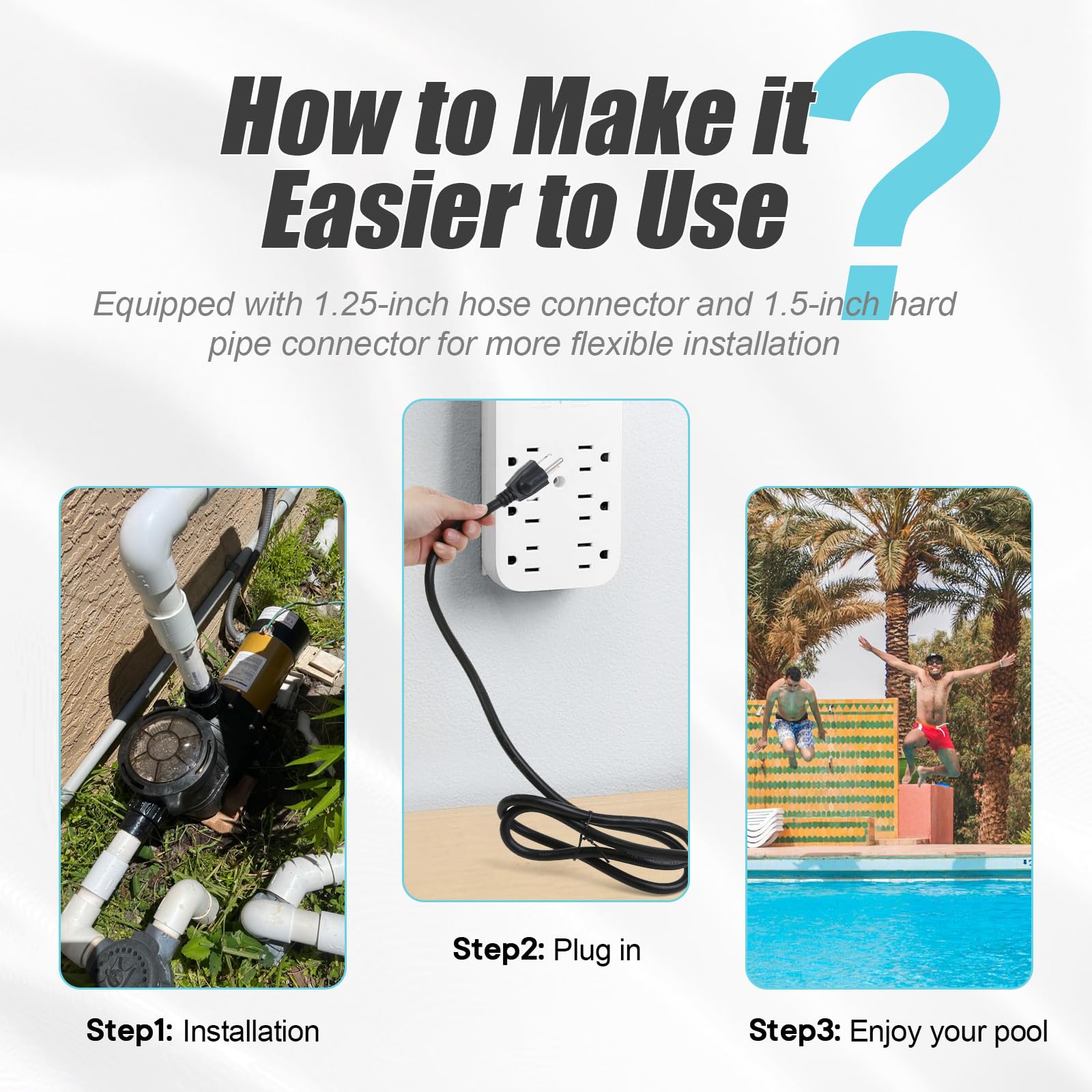 1.5HP Swimming Pool Pump for 115V AC Power Supply - 5400 GPH Water Flow, 42FT Max Head - Inground & Above Ground Pool Pump with Power Cord & 1.25