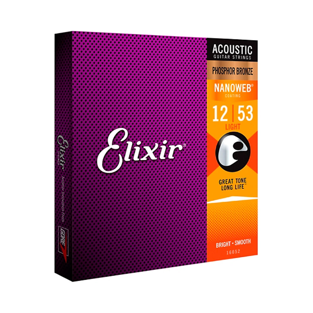 Elixir Phosphor Bronze Acoustic Guitar Strings with NANOWEB Coating - Light Gauge (.012-.053) for Clear Bright Tone | Perfect for Folk, Country & Fingerstyle Playing