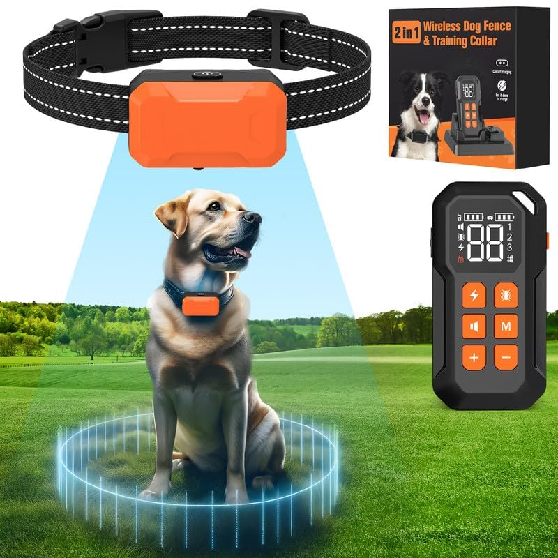 Wireless Dog Fence System - Electric Pet Containment with Remote Control Shock Collar for Safe Outdoor Training | Perfect for Backyards, Gardens & Large Properties