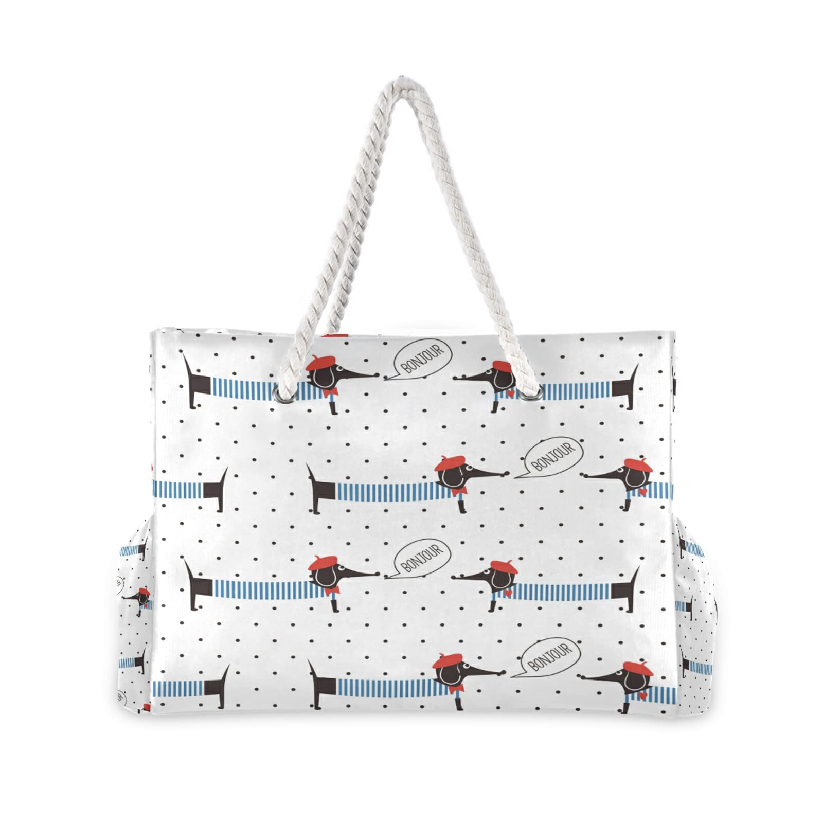 ALAZA Dachshund Puppy Polka Dot Tote Bag - Large Beach Bag with Rope Handles for Shopping, Groceries, Travel & Outdoor Activities | Perfect for Beach Days, Picnics & Casual Outings