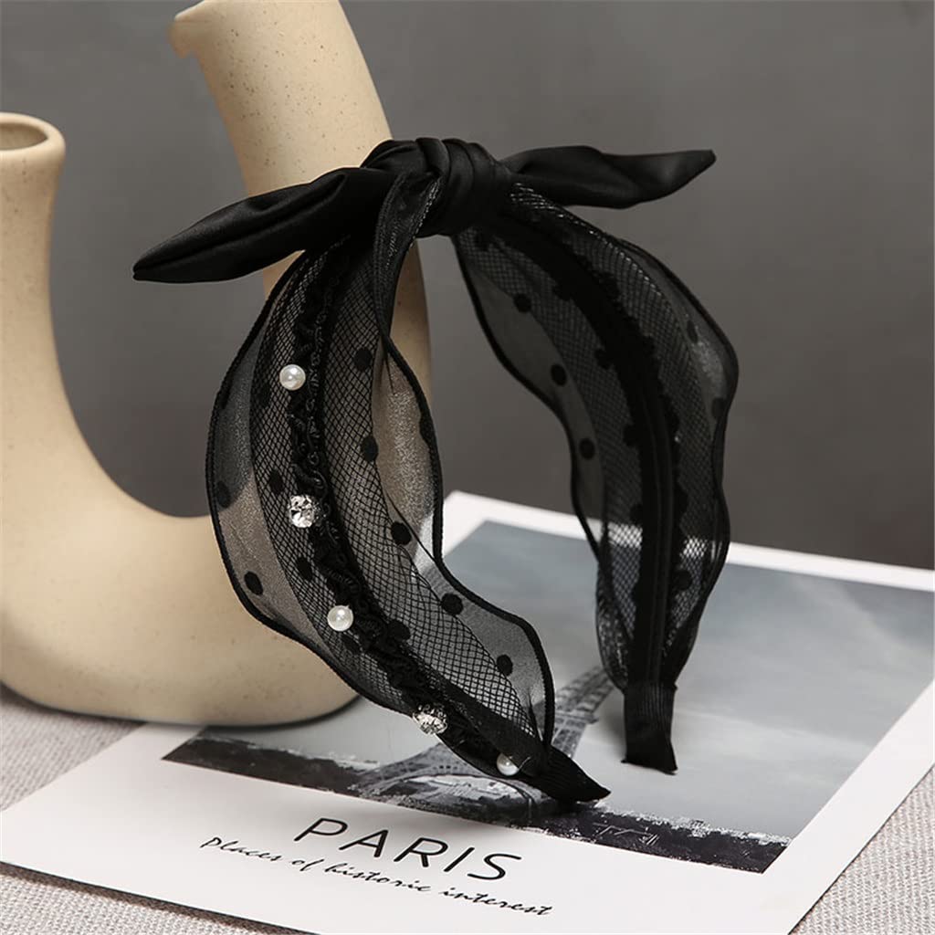 Elegant Retro Mesh Bow Hairpins & Wide Headband for Women - Black Hair Accessories (Color: Black, Size: A) | Perfect for Weddings, Parties & Vintage Styling