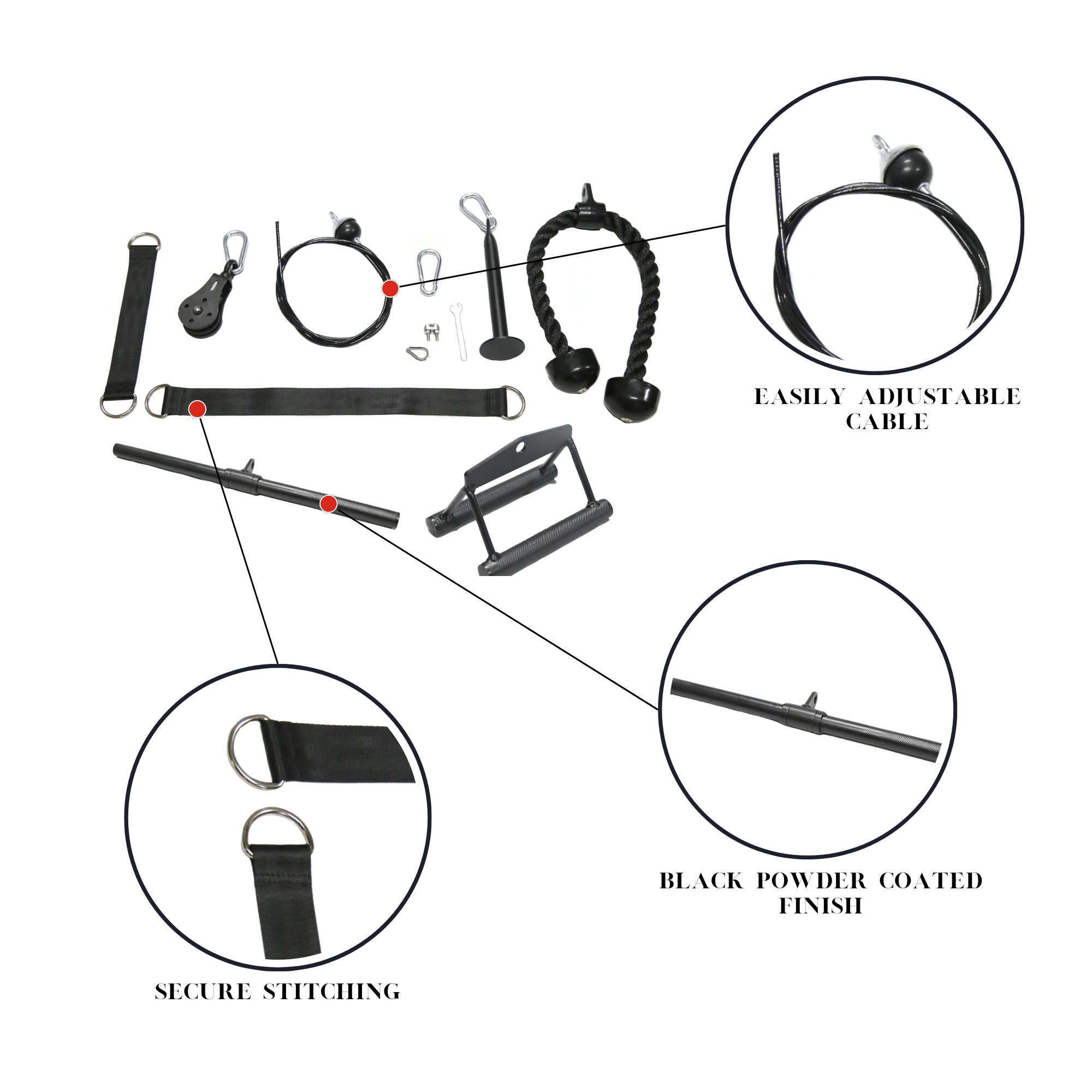 HulkFit Dual Cable Pulley System for Home Gym - Includes Tricep Rope, Straight Bar & D-Row Handle - Perfect for Strength Training, Muscle Building & Full Body Workouts
