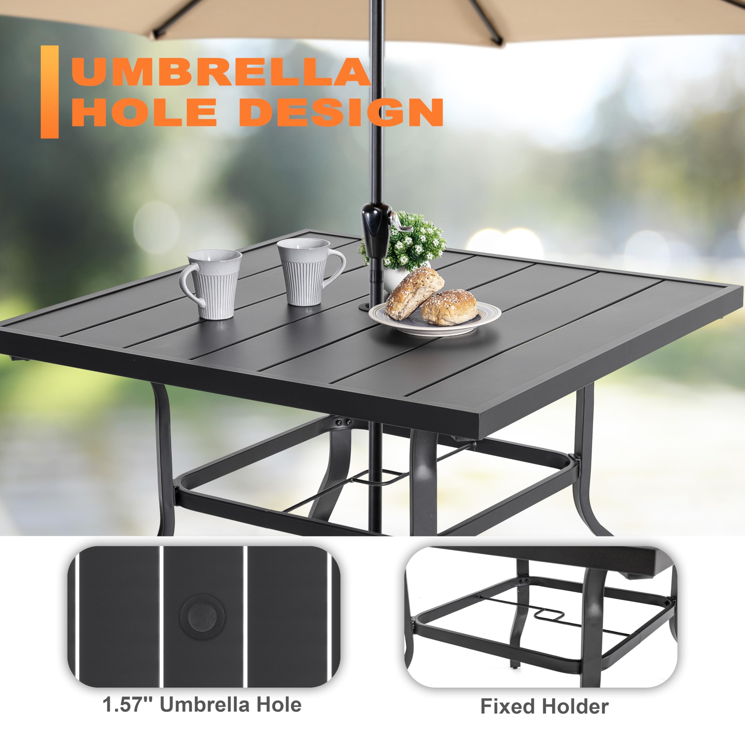NUU GARDEN 5-Piece Outdoor Dining Set - 4 All-Weather Textilene Padded Patio Chairs & 37
