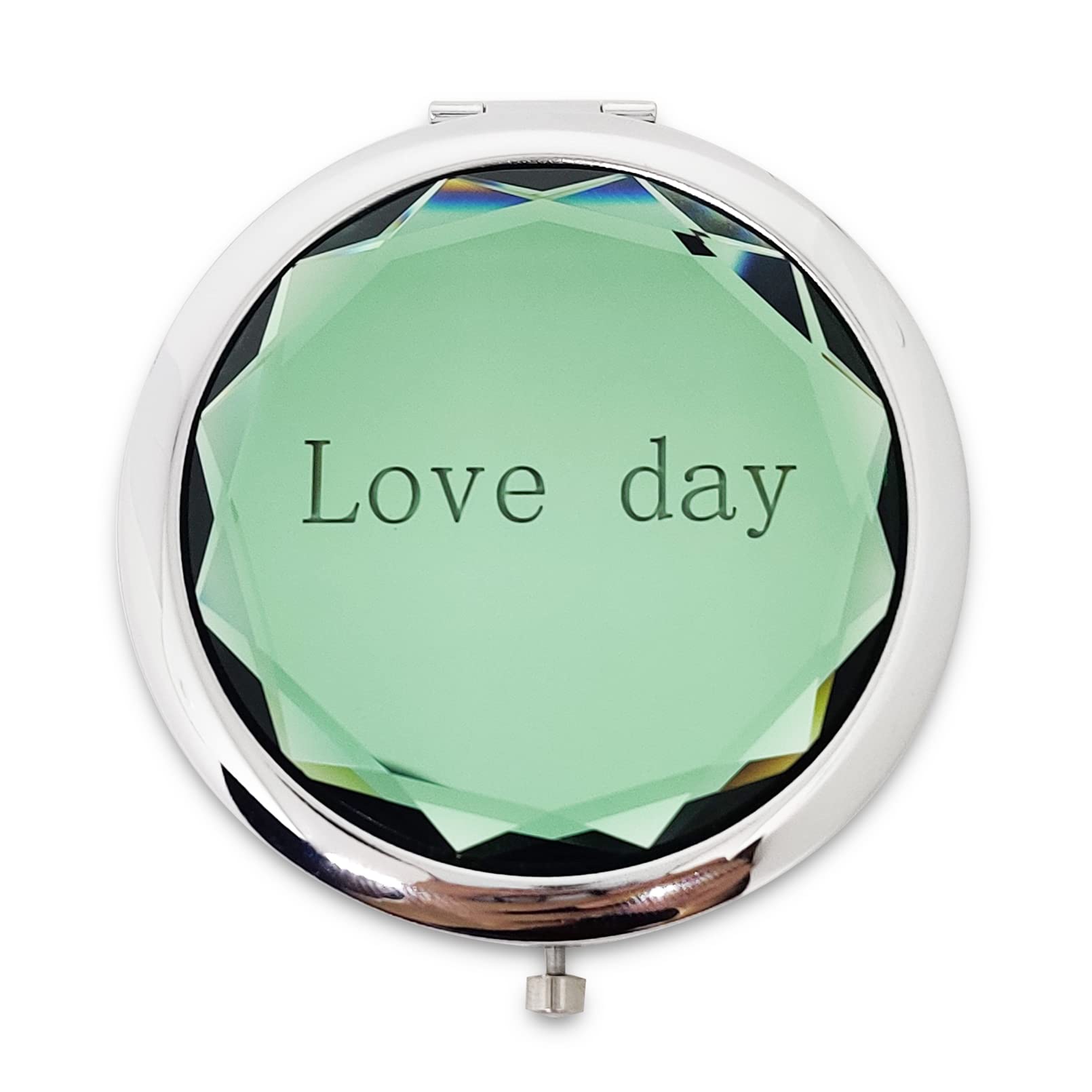 Portable Compact Makeup Mirror - Foldable Double Sided Vanity Mirror with Crystal Metal Frame, Handheld Cosmetic Mirror for Travel, Purse & Home Use (Green) | Perfect for Touch-ups On-the-Go & Makeup Application