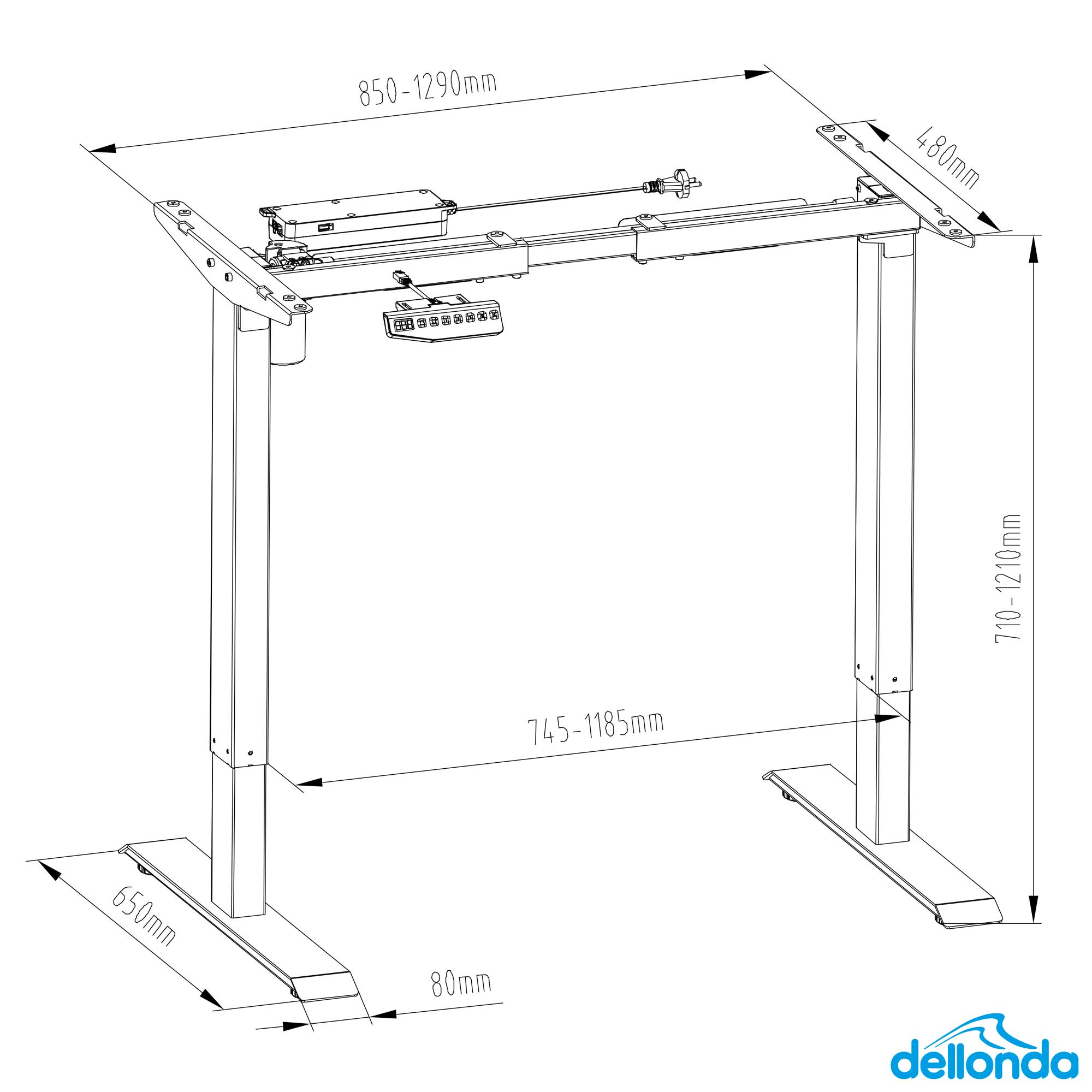 Single Motor Adjustable Standing Desk Frame with Digital Controls - 70kg Weight Capacity, Black (DH18) for Home Office & Workspace Ergonomics