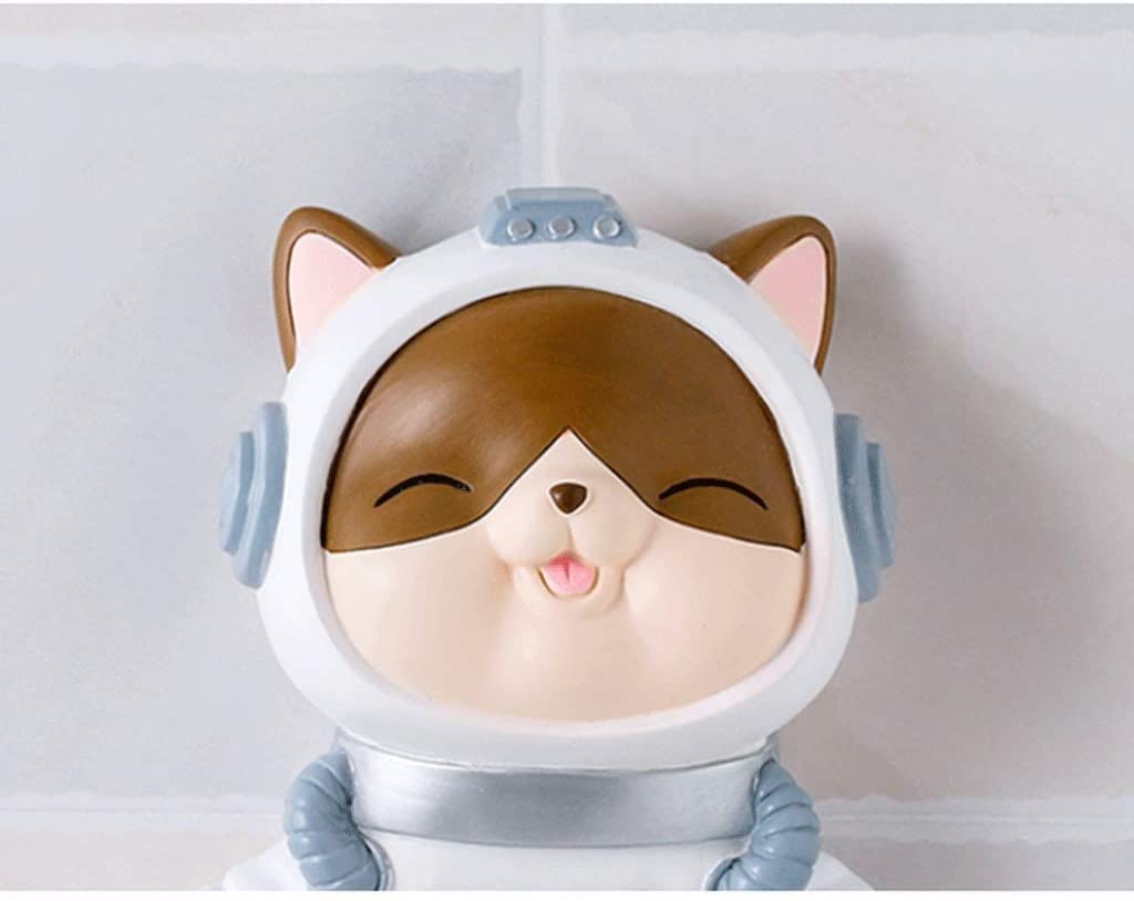 Wall-Mounted Toilet Paper Holder with Cartoon Spaceman Cat Design - No Punch Free Hanging Bathroom Tissue Box Storage Organizer - White Modern Bathroom Decor for Home, Apartment & RV Use