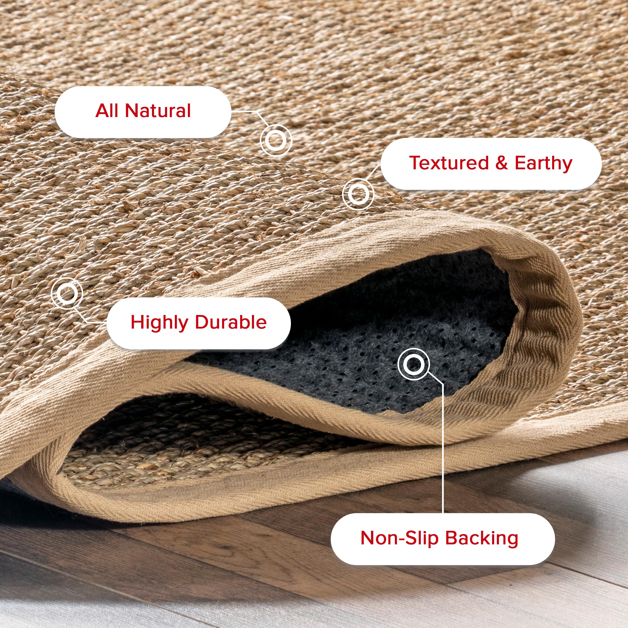 nuLOOM 2x14 Elijah Seagrass Area Rug - Natural Beige Farmhouse Style Cotton Bordered Basketweave Rug for Bedroom, Living Room, Dining Room | Eco-Friendly Natural Fiber Floor Mat for Hallway, Office, Kitchen & Entryway Decor