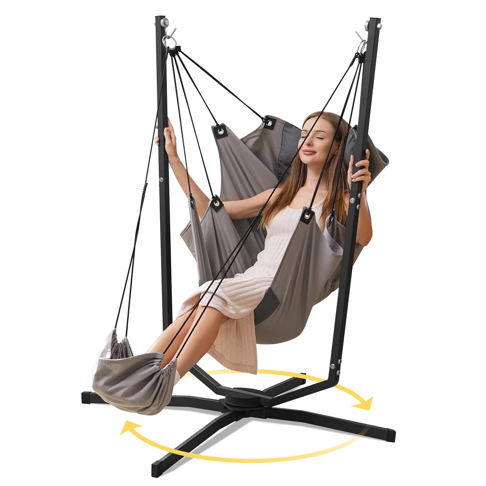 360° Swivel Hammock Swing Chair with Stand - Heavy Duty 400 lbs Capacity Hanging Chair with Cushions for Indoor & Outdoor Use - Perfect for Bedroom, Patio, Garden, Balcony Relaxation & Reading Nook