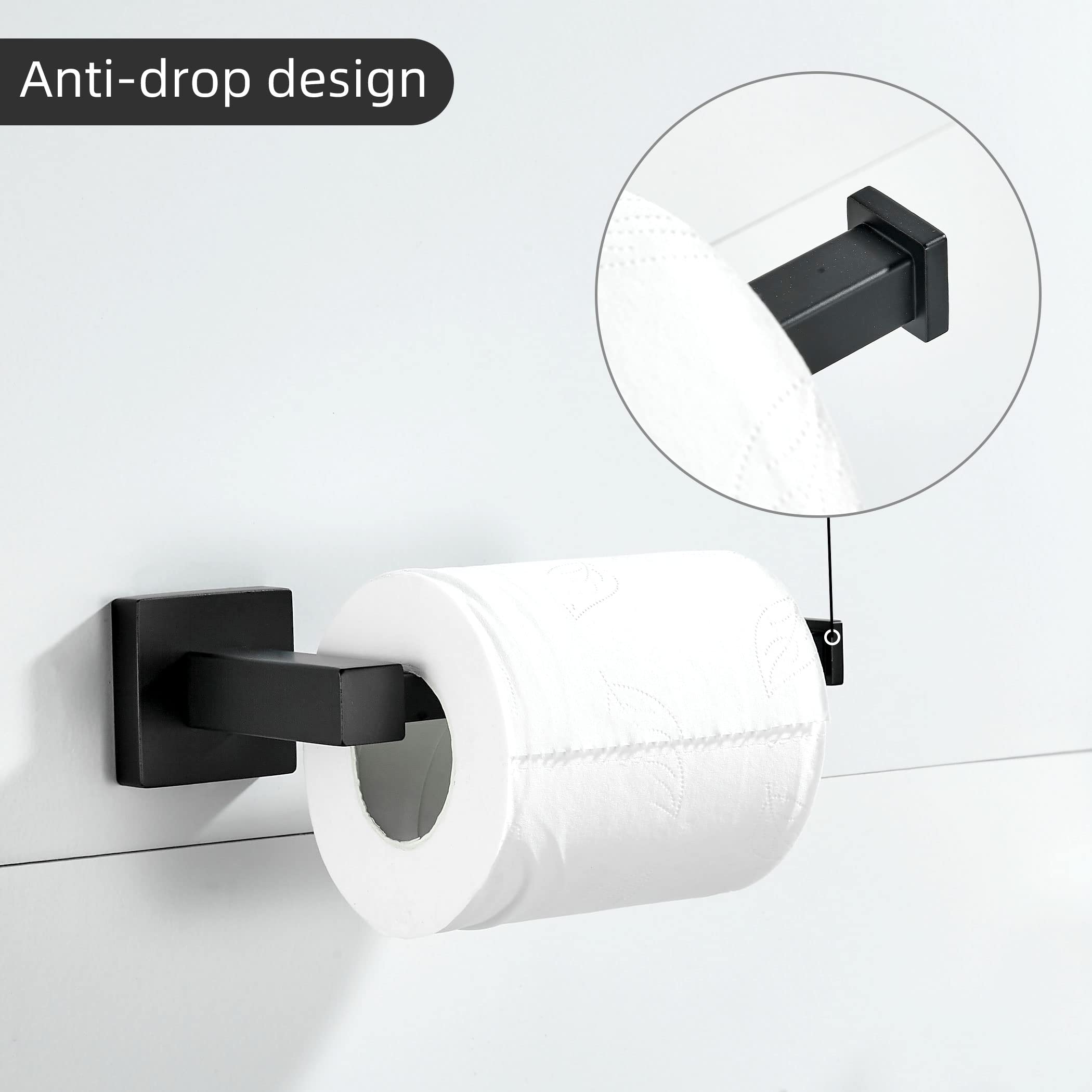 Black Toilet Paper Holder & Towel Ring Set - Stainless Steel Wall Mounted Bathroom Hardware (2 PCS) - Perfect for Modern Bathrooms, Powder Rooms & Guest Baths