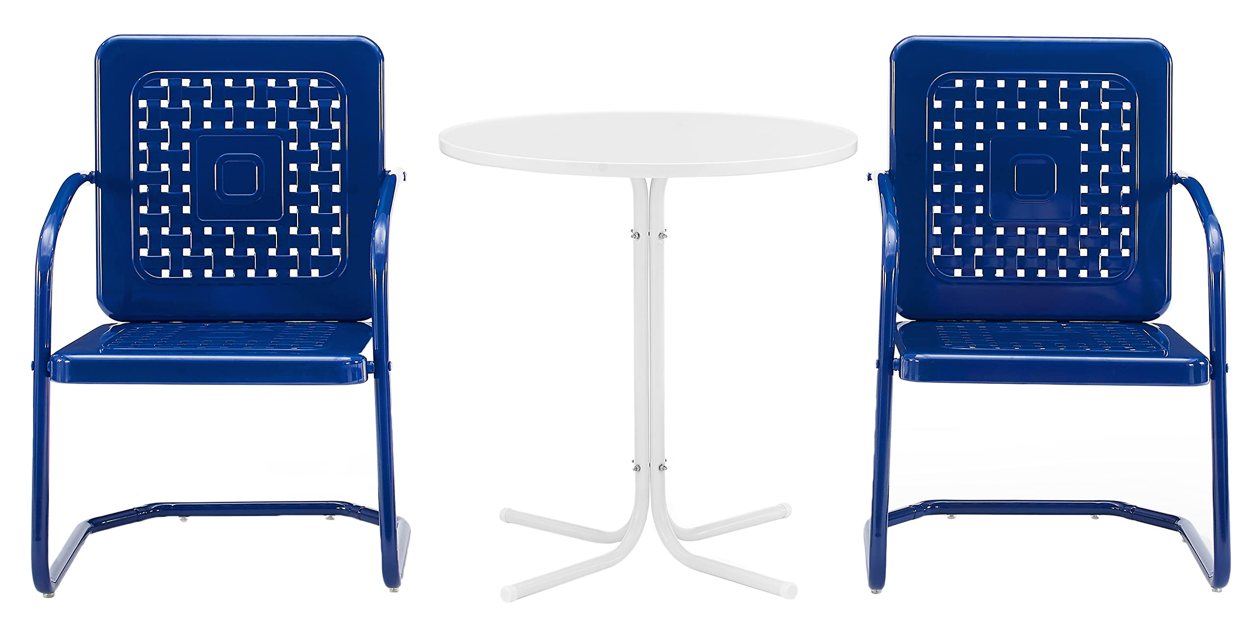 Crosley Furniture Bates 3-Piece Outdoor Bistro Set - Retro Metal Patio Table and Chairs for Dining, Porch, Garden, Backyard - Navy Gloss Finish - Perfect for Small Spaces, Balcony Decor & Outdoor Entertaining