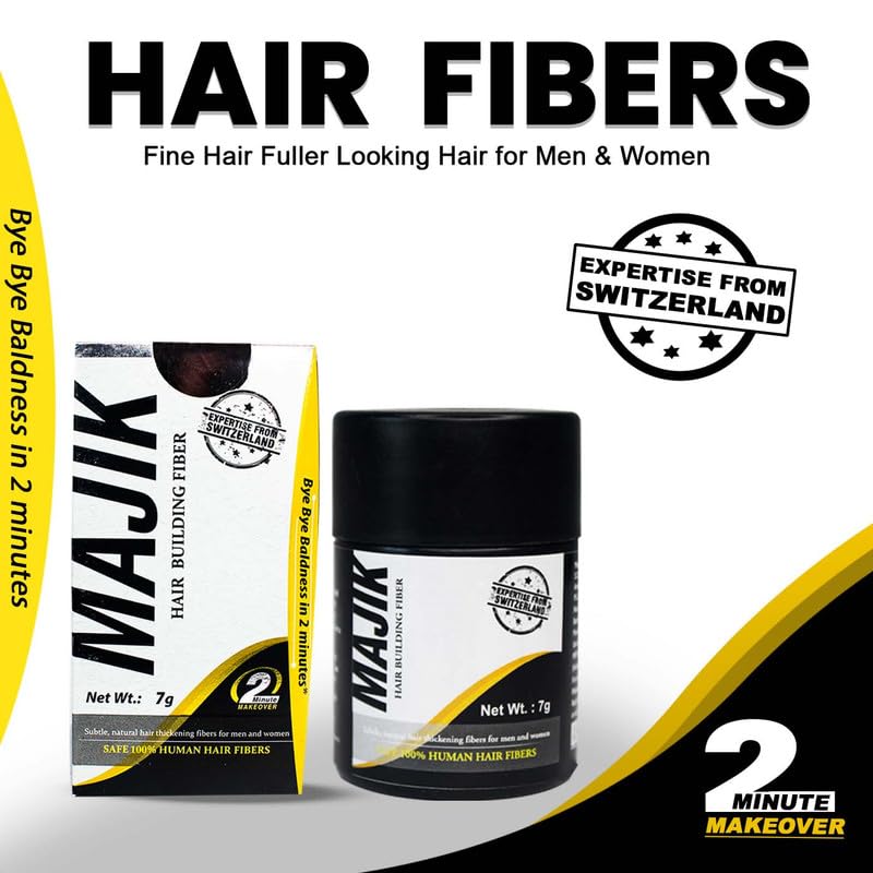 Majik 100% Human Hair Fiber for Men & Women - Natural Black, 7g (1 Pack) - Perfect for Hair Thickening & Styling, Instant Volume & Natural Look